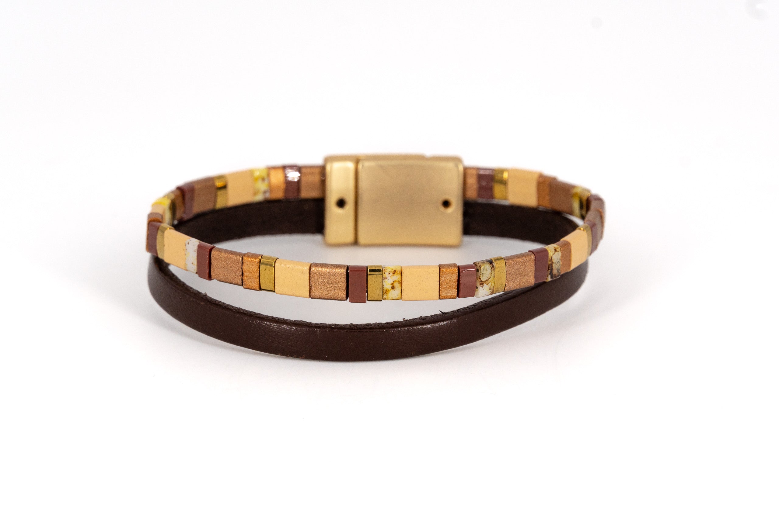 Leather and square bracelet